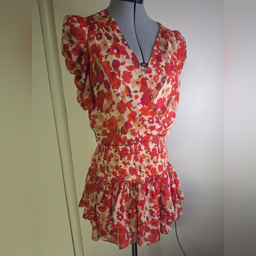 TCEC Red Floral Ruffle Mini Dress Size Small